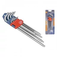 Torx kulcs klt. 9db, extra hosszú; T10-T50, hosszú szár: tömör, rövid szár: lyukas, CV., 90-225mm