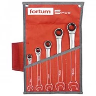 Racsnis csillag-villás kulcs klt. 5db, 61CrV5/S2, mattkróm; 8-10-13-17-19mm, 72 fog, műanyag tartó + vászon tok FORTUM