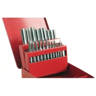 Menetfúró klt., kézi, fém dobozban; 21db, M3,4,5,6,8,10,12, jó minőségű szénacél