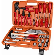 szerszámkészlet, 39db, 1/2" CV.; 11 dugófej(8-24mm), 45 fogú racsnis kar, csill-vill.kulcs klt. 8db, kalapács 300g